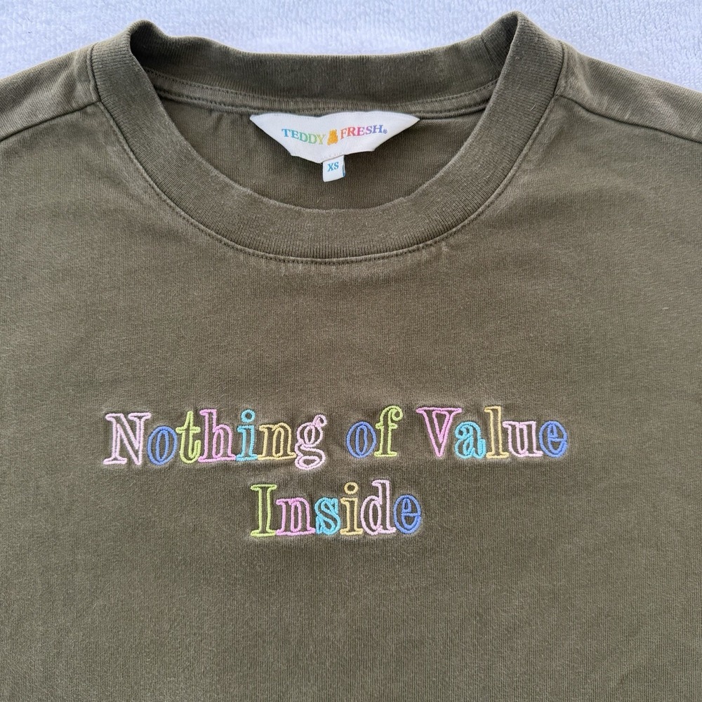 Teddy Fresh Baby Tee Tshirt Top XS Green Crop Nothing Of Value Streetwear Urban